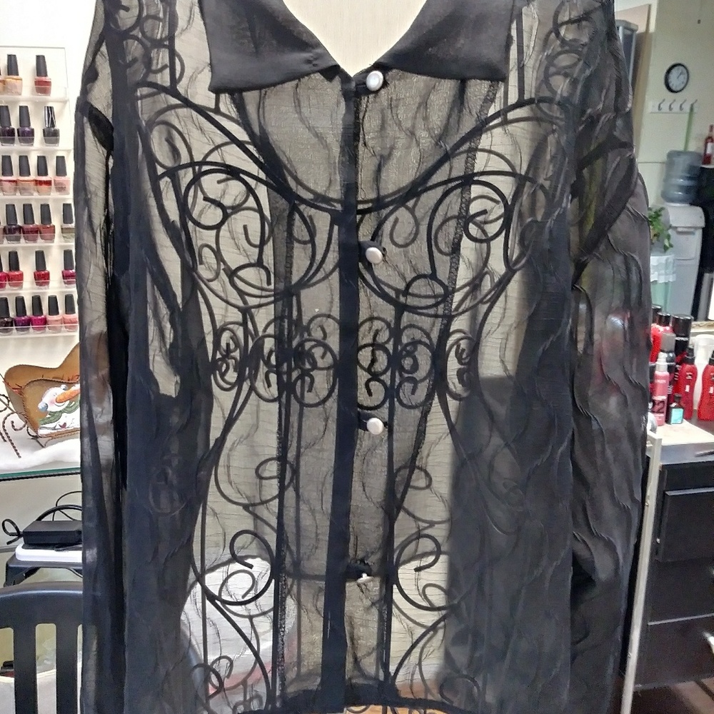 Black button up sheer shirt